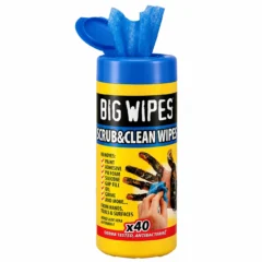 Big Wipes Scrub & Clean antibakteeriset puhdistuspyyhkeet 40 kpl käsille, työkaluille ja pinnoille
