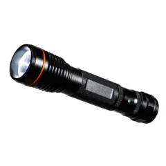 USB-ladattava LED-taskulamppu 600 lm, musta alumiinirunko ja säädettävä valokeila