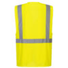 Keltainen Hi-Vis esimiesliivi takaa heijastinteipeillä ja työmaataskuilla