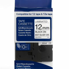 B-kirjoitusnauha 12 mm, hopea - non-oem, tarvikekasetti