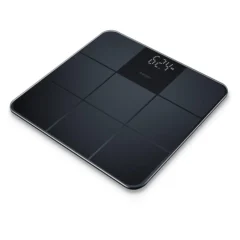 Beurer GS235 musta lasivaaka näkymättömällä pistematriisinäytöllä ja liukuestepinnalla