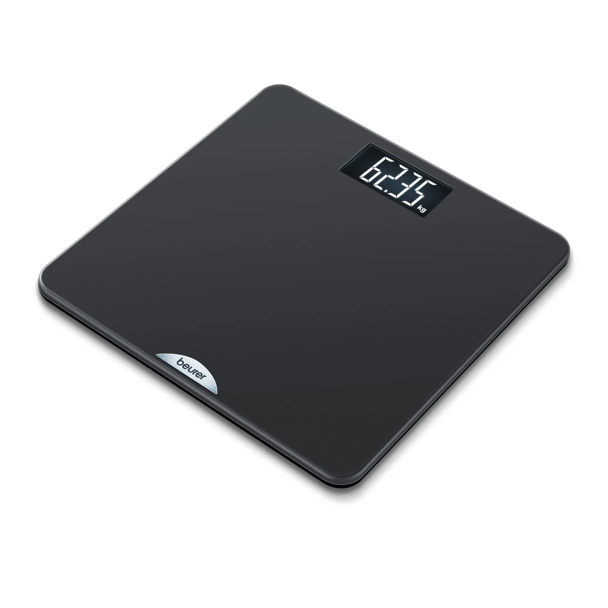 Beurer PS240 Soft Grip musta henkilövaaka kumipinnalla, valaistulla näytöllä ja 180 kg kapasiteetilla