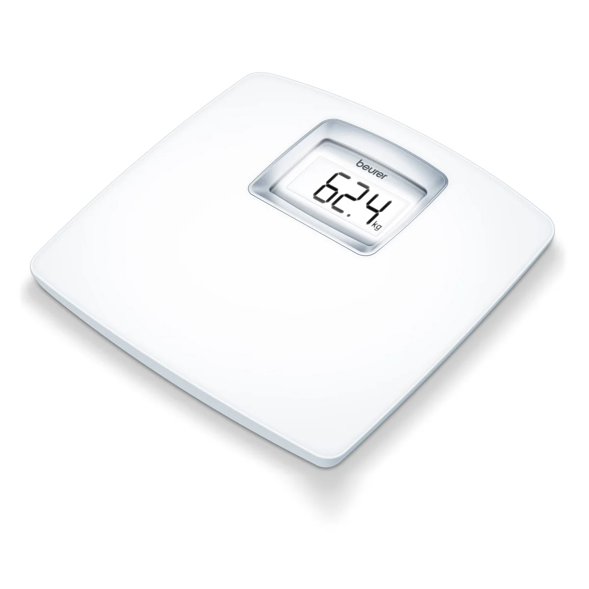Beurer PS25 valkoinen henkilövaaka suurella taustavalaistulla LCD-näytöllä ja 180 kg kapasiteetilla