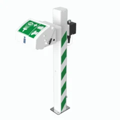 ulkokäyttöön jalustallinen lämmitettävä kansisuojattu silmien -ja kasvojenhuuhteluasema