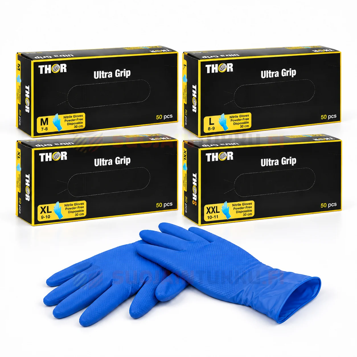 THOR Ultra Grip pitkät nitriilikäsineet 30 cm, tummansininen – 50 kpl pakkaukset koossa M, L, XL ja XXL