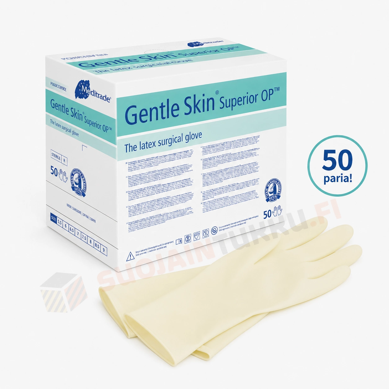 Leikkauskäsine Gentle Skin Superior OP 50 paria pakkauksessa