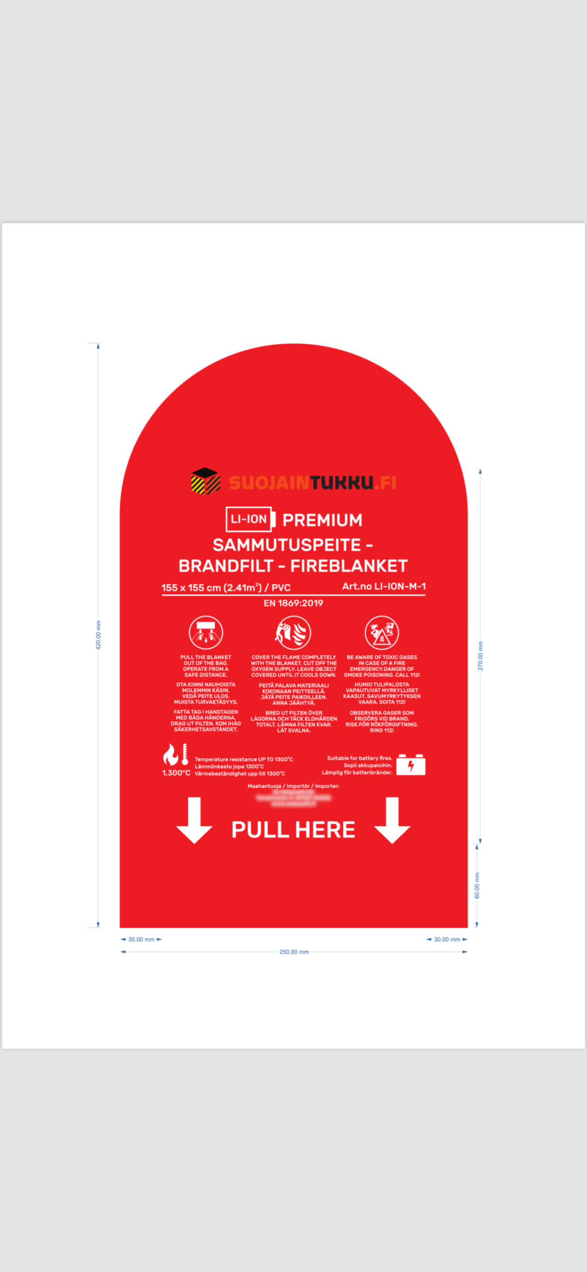 Sammutuspeite Li-Ion litiumioniakuille 150 x 200