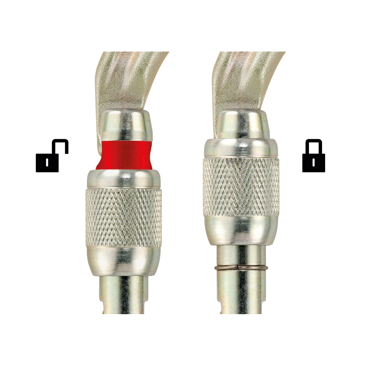 Petzl VULCAN SCREW-LOCK ruuvilukitus punaisella lukitusilmaisimella