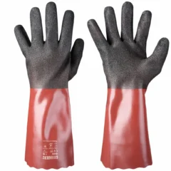 GRANBERG 8155 punamustat PVC-kemikaalikäsineet 35 cm Sandy-pitopinnalla