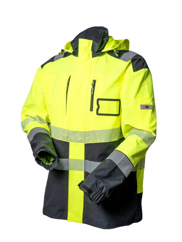 Huomiovärinen Stretch takki kelta/musta EN 20471 Lk.2