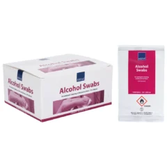 Kuva 1 – ABENA Alcohol Swabs -myyntipakkaus ja yksittäispakattu pyyhe