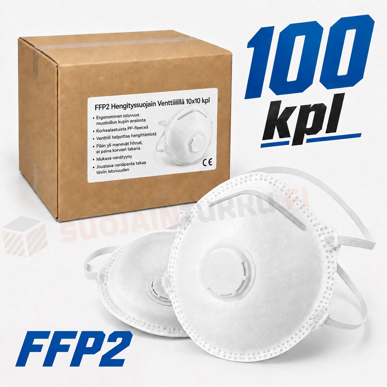 Hengityssuojain FFP2 Venttiilillä tukkupakkaus 100 kpl (10 x 10 kpl)