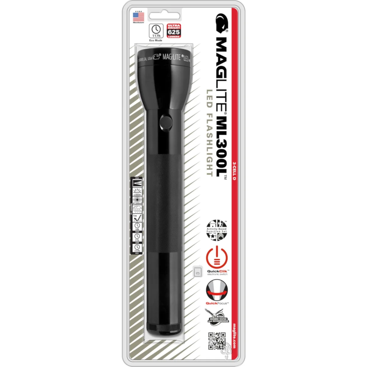 Maglite ML300L 3D LED-taskulamppu alkuperäisessä pakkauksessa, 625 lumenia ja kolme D-paristoa