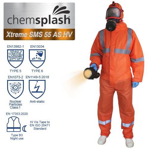 Chemsplash Xtreme SMS 55 Oranssi haalari heijastinnauhoilla 10 kpl PKT