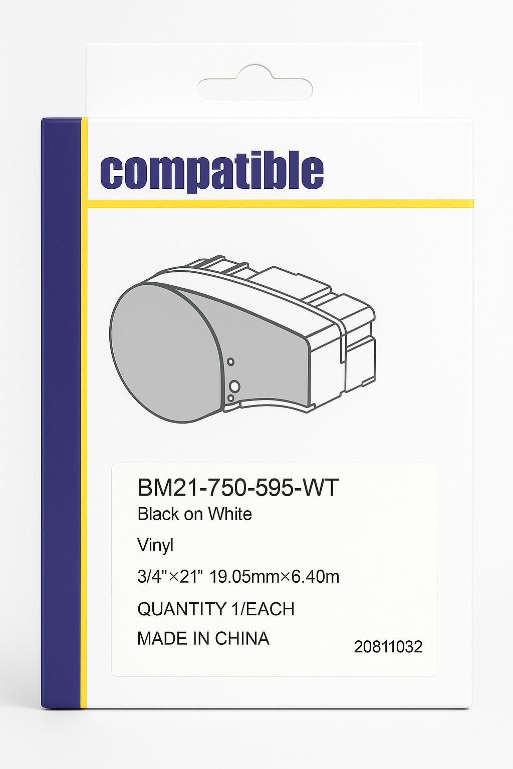 Brady yhteensopiva M21 B-595 vinyyliteippi 19.05mm x 6,4m Valkoinen
