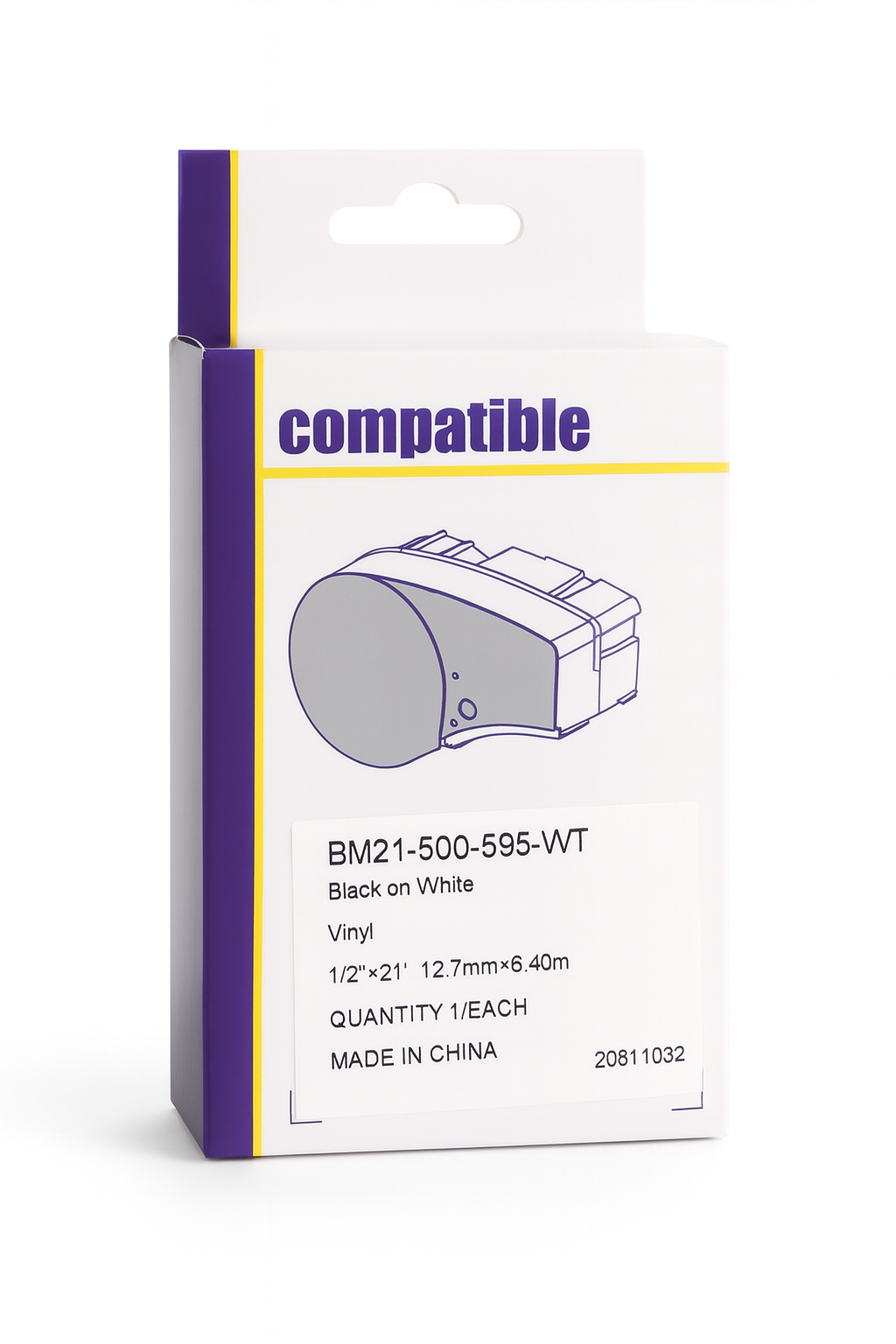Brady yhteensopiva M21 B-595 vinyyliteippi 12.05mm x 6,4m Valkoinen