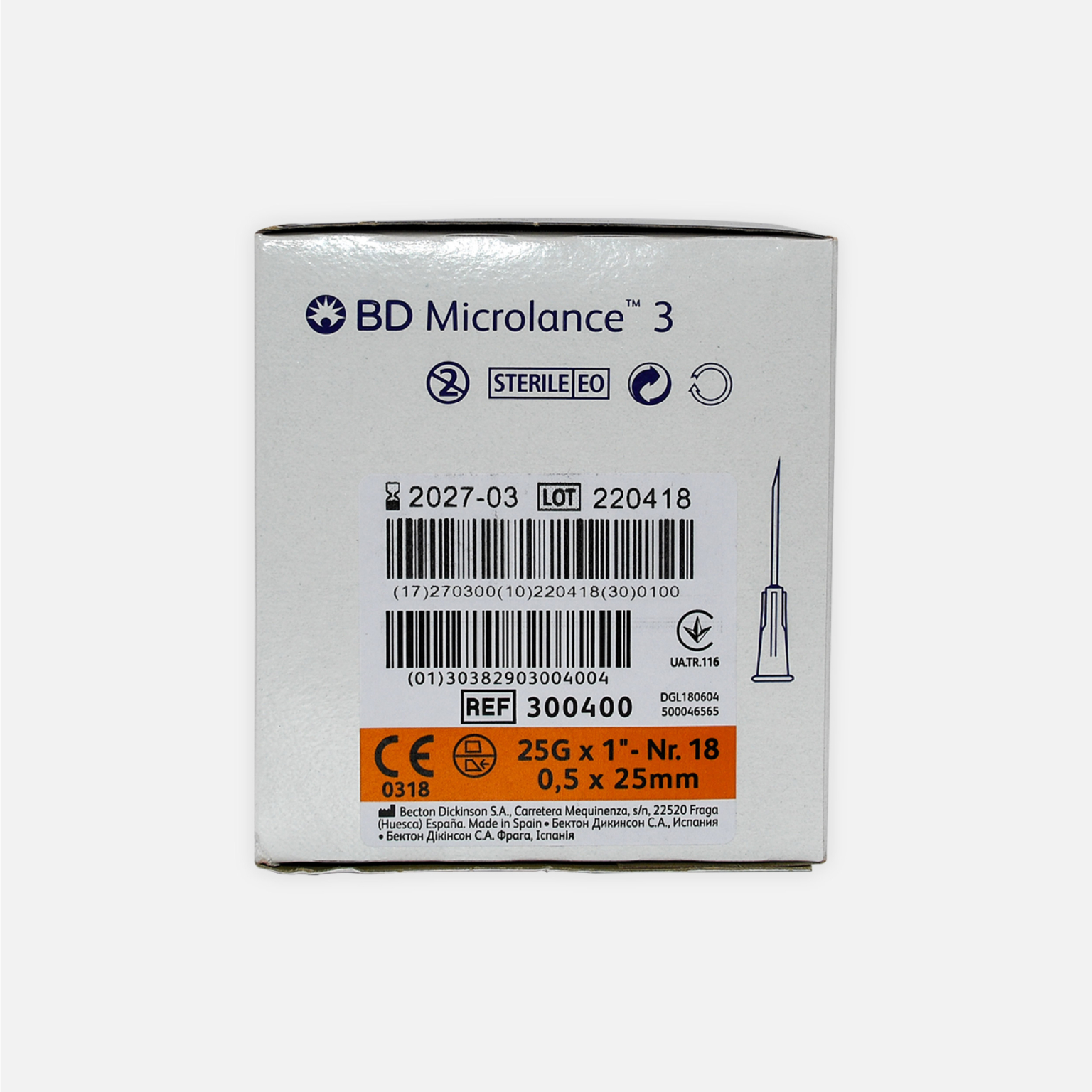 BDMicrolance injektioneula 25G 25mm oranssi steriili 300400 100kpl