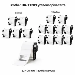Brother DK-11209 yhteensopiva tarra 62 × 29 mm, 800 tarraa/rulla, 5 ja 10 rullan pakkaukset
