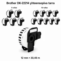 Brother DK-22214 yhteensopiva jatkuva tarra 12 mm × 30,48 m, 5 ja 10 rullan pakkaukset