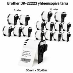 Brother DK-22223 yhteensopiva jatkuva tarra 50 mm × 30,48 m, 5 ja 10 rullan pakkaukset