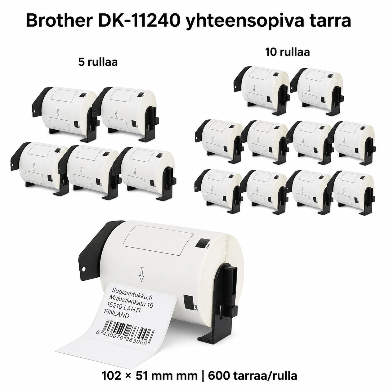 Brother DK-11240 yhteensopivat tarrat 102 × 51 mm, 600 tarraa/rulla