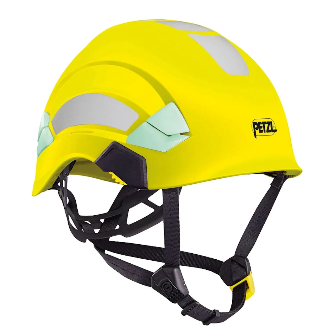 Petzl Vertex HI-VIZ keltainen suojakypärä heijastavilla nauhoilla ja leukahihnalla