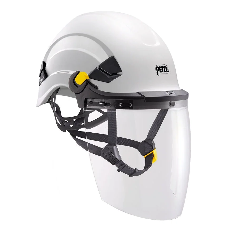 Petzl Vizen sähkökaarivisiiri VERTEX-kypärään kiinnitettynä