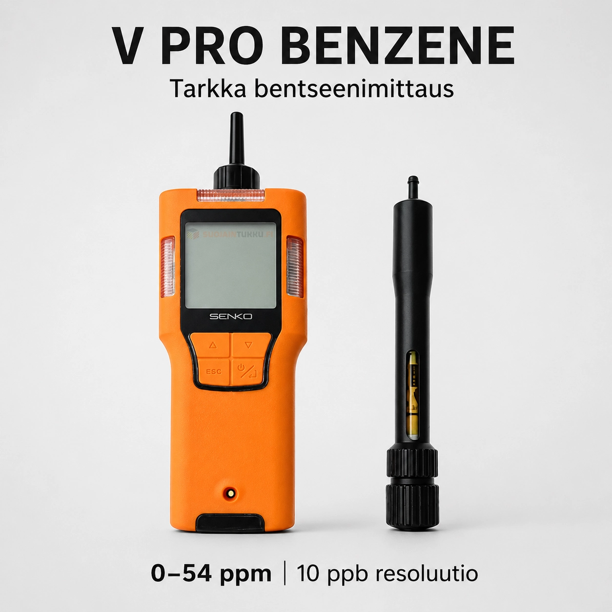 Senko V-PRO bentseenikaasumittari ja bentseenin esisuodatin 0–54 ppm mittaukseen
