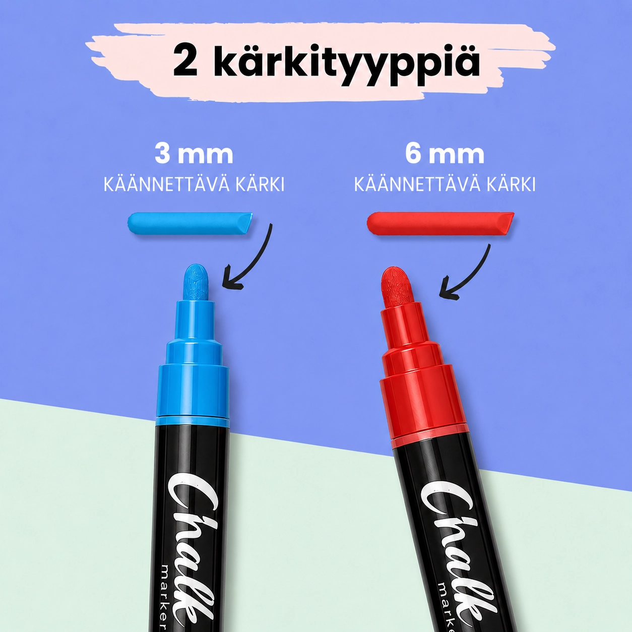 Liitutussien pyöreä ja viisto käännettävä kärki