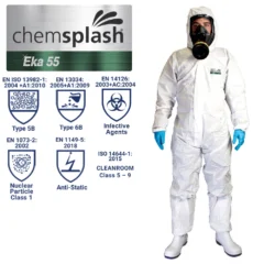 Chemsplash Eka 55 kertakäyttöinen suojahaalari kokovartalokuvassa