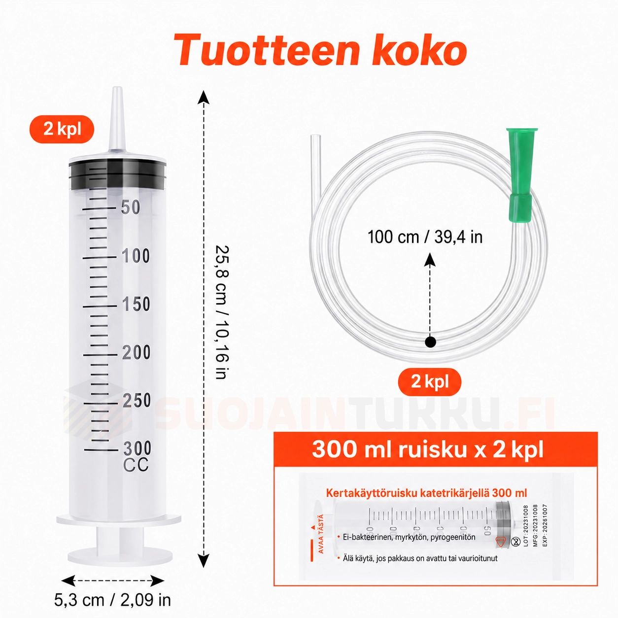 300 ml ruisku letkulla – ruiskun mitat ja 300 ml tilavuus
