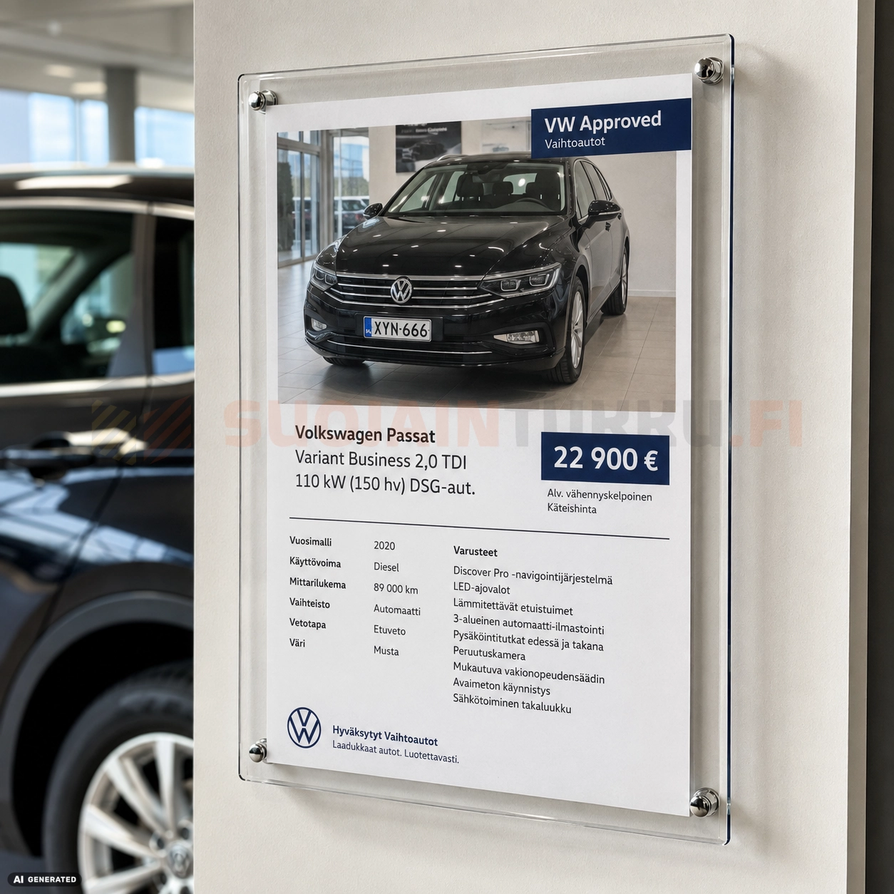 A4 akryylinen infokehys autoliikkeessä auton myynti-ilmoituksen esillepanoon