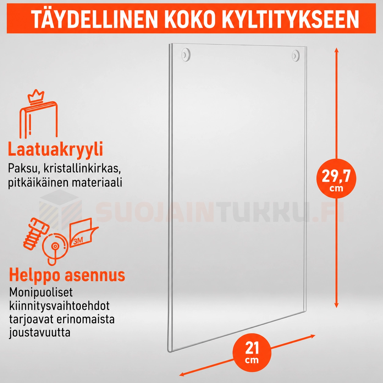 A4 akryylinen infokehys 21 × 29,7 cm seinäkiinnitykseen
