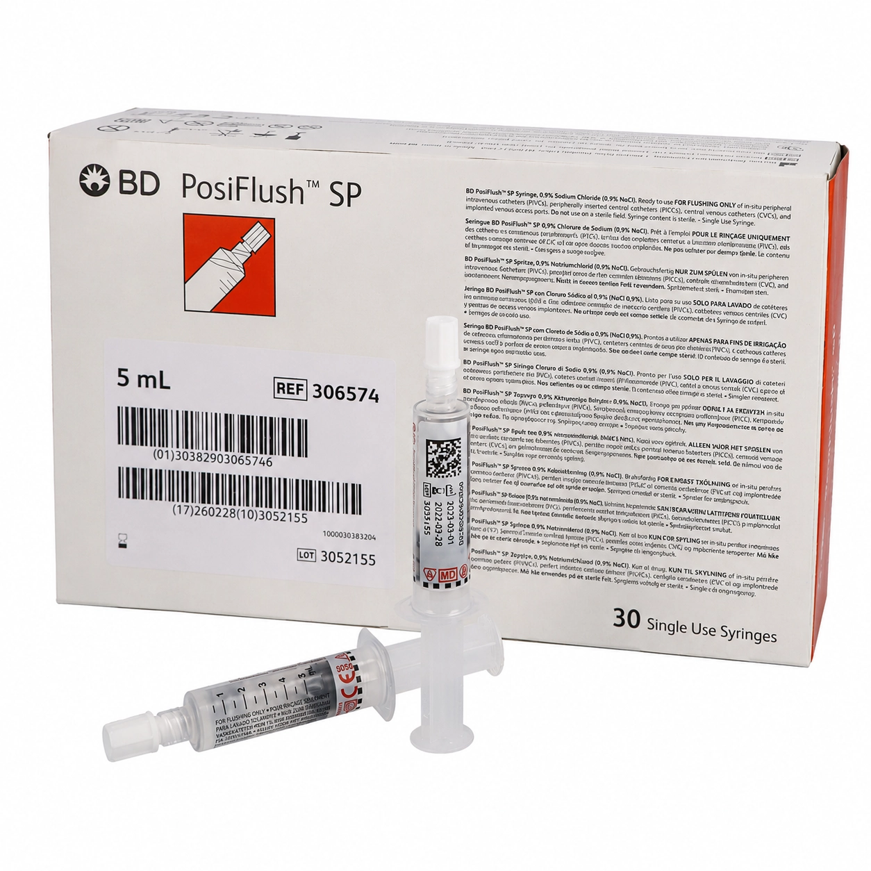 BD PosiFlush SP 5 ml esitäytetty huuhteluruisku 0,9 % NaCl, 30 kpl pakkaus