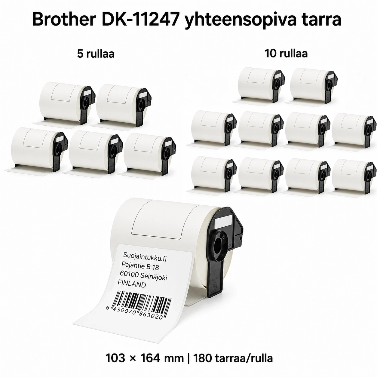 Brother DK-11247 yhteensopiva lähetystarra 103 × 164 mm, 180 tarraa/rulla, 5 ja 10 rullan pakkaukset