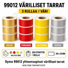 Dymo 99012 yhteensopivat värilliset tarrat 89 x 36 mm, 3 rll