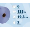 Keskiövetoinen käsipyyherulla 2-krs sininen 135 m ominaisuudet