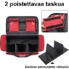 Suuri punainen ensiapulaukku irrotettavilla taskuilla ja pehmustetuilla väliseinillä