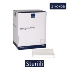 Pehmeä ja imukykyinen ABENA steriili puuvillaharsotaitos, steriili ja 3 eri kokoa.