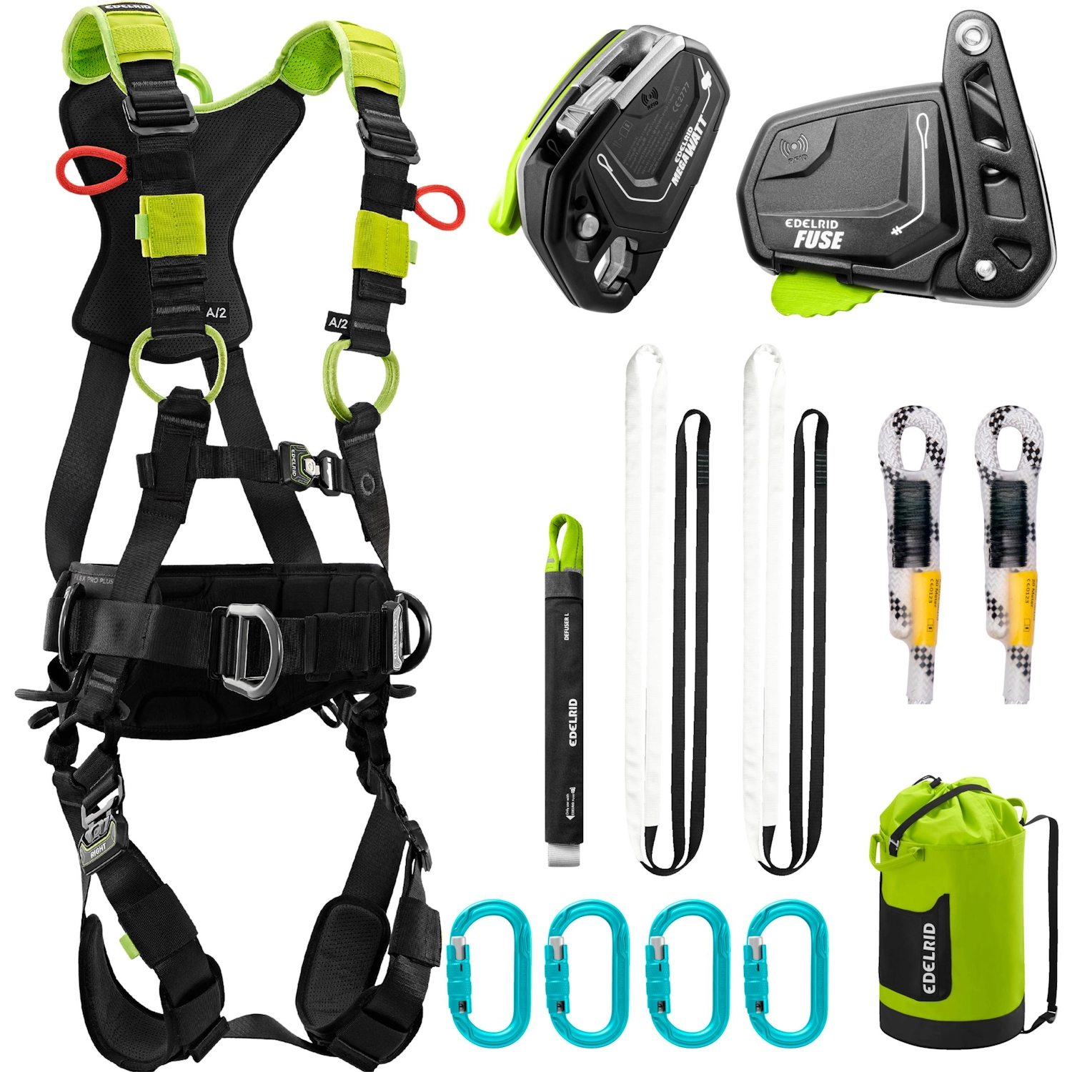 Edelrid Fuse-Megawatt kattotyöpakkaus 30 m putoamissuojaus kattotöihin