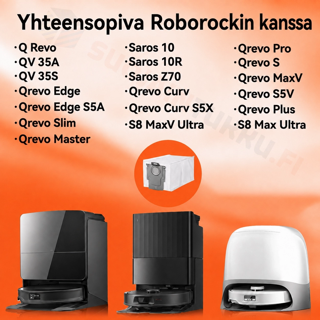 Roborock pölypussien yhteensopivat Qrevo Saros QV ja S8 robotti-imurimallit