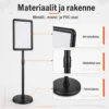 Säädettävä A4-mini-infotaulu 38–60 cm, musta kehys, metallivarsi ja pyöreä jalusta
