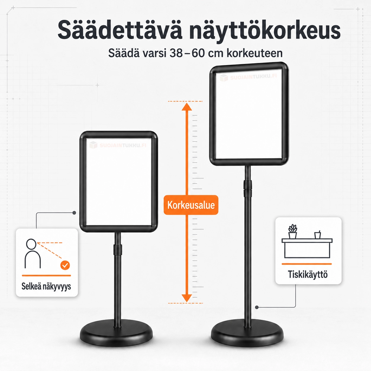 Säädettävä A4-mini-infotaulu 38–60 cm kahdella eri korkeussäädöllä