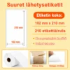 Zebra lähetysetiketti 102 x 210 mm, 210 etikettiä rullassa ja 25 mm sisähylsy