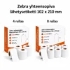 Zebra yhteensopiva lähetysetiketti 102 x 210 mm, 4 ja 8 rullan pakkausvaihtoehdot