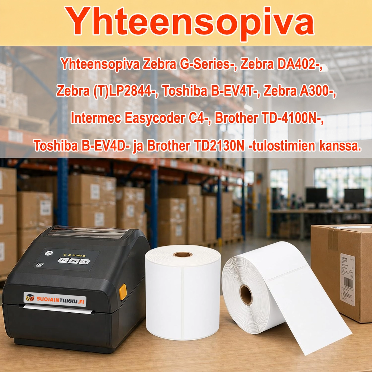 Zebra yhteensopiva lähetysetiketti 102 x 210 mm useisiin Zebra-etikettitulostimiin