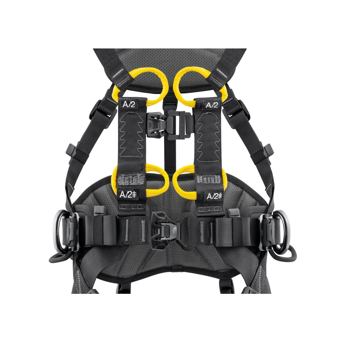 Petzl VOLT WIND tuulivoimavaljaan etukiinnityspisteet, lantiovyö ja sivukiinnityspisteet