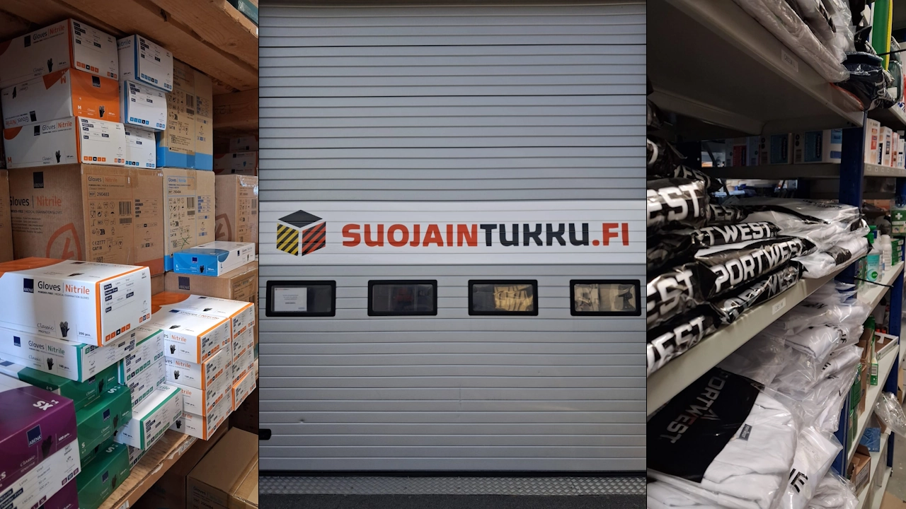 Suojaintukku.fi:n varasto Seinäjoella – suojakäsineitä, työvaatteita ja muita työpaikkatarvikkeita omassa varastossa.