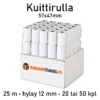 Kuittirulla 57x47x12 mm 25 m lämpöpaperi 20 tai 50 rullaa