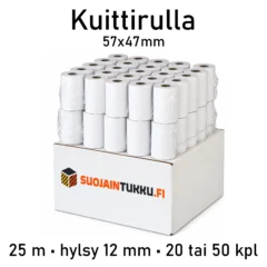 Kuittirulla 57x47x12 mm 25 m lämpöpaperi 20 tai 50 rullaa